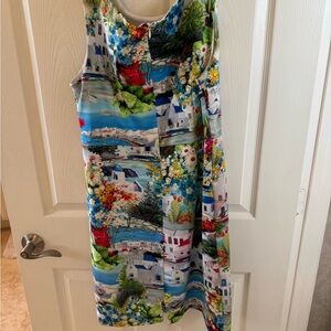 Boston proper Mediterranean Sleeveless Dress with Scenic Print